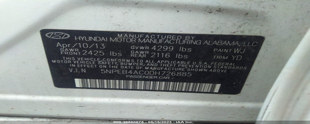 5NPEB4AC0DH726885 2013 HYUNDAI SONATA photo no. 9