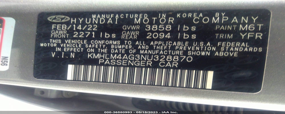 KMHLM4AG3NU328870 2022 HYUNDAI ELANTRA photo no. 9