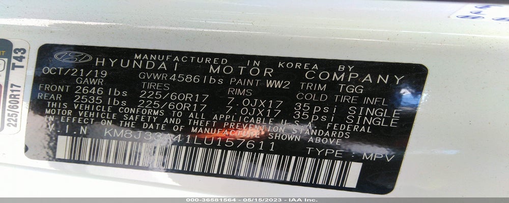 KM8J33A41LU157611 2020 HYUNDAI TUCSON photo no. 9