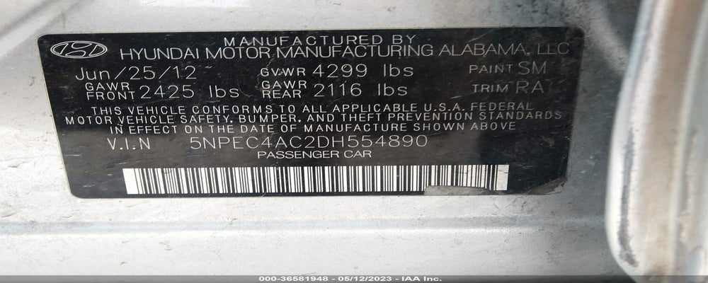 5NPEC4AC2DH554890 2013 HYUNDAI SONATA photo no. 9