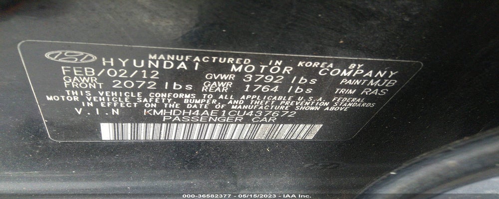 KMHDH4AE1CU437672 2012 HYUNDAI ELANTRA photo no. 9