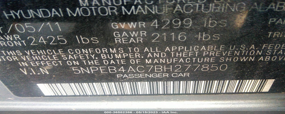 5NPEB4AC7BH277850 2011 HYUNDAI SONATA photo no. 9