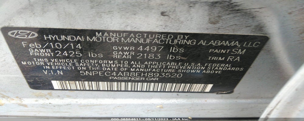 5NPEC4AB8EH893520 2014 HYUNDAI SONATA photo no. 9