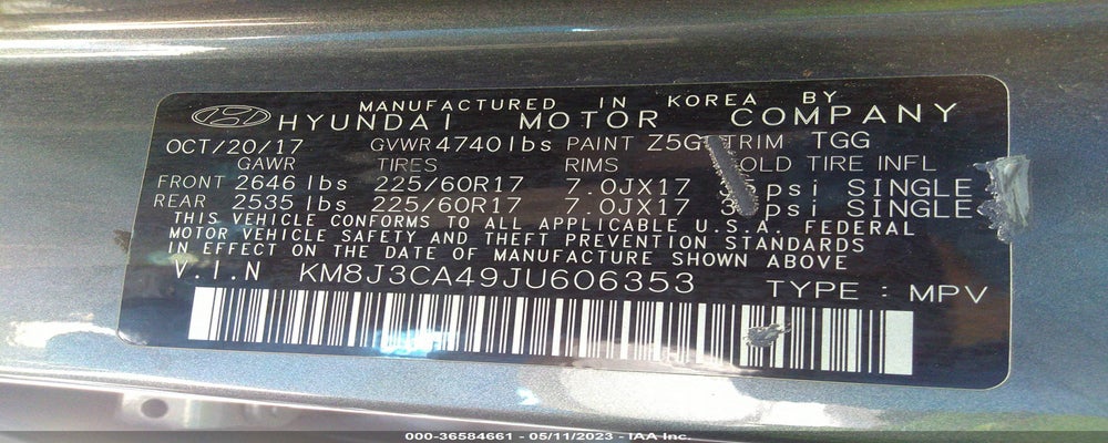 KM8J3CA49JU606353 2018 HYUNDAI TUCSON photo no. 9