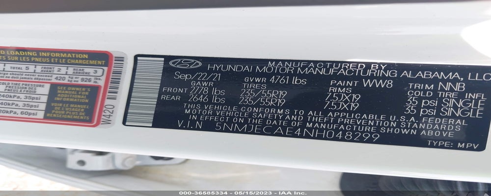 5NMJECAE4NH048299 2022 HYUNDAI TUCSON photo no. 9