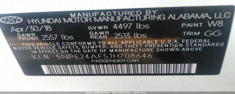 5NPE24AF5JH708646 2018 HYUNDAI SONATA photo no. 9