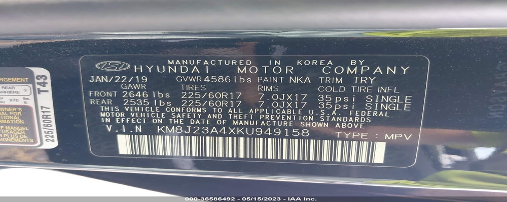 KM8J23A4XKU949158 2019 HYUNDAI TUCSON photo no. 9