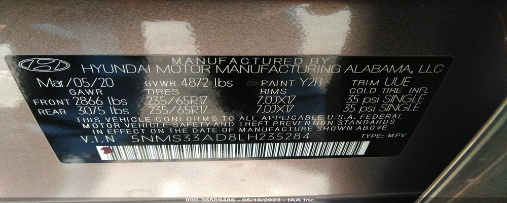 5NMS33AD8LH235284 2020 HYUNDAI SANTA FE photo no. 9