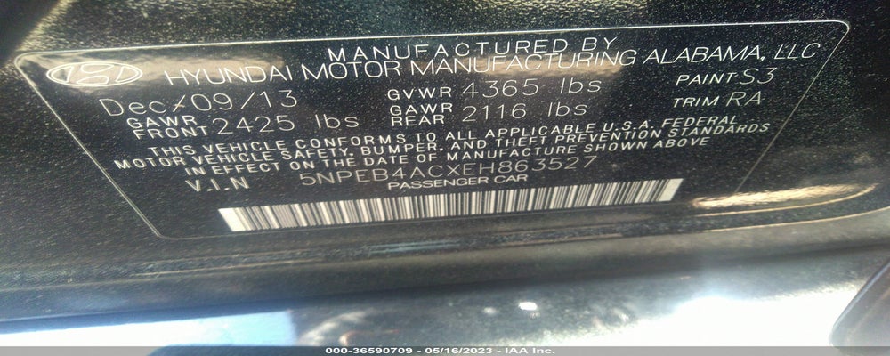 5NPEB4ACXEH863527 2014 HYUNDAI SONATA photo no. 9