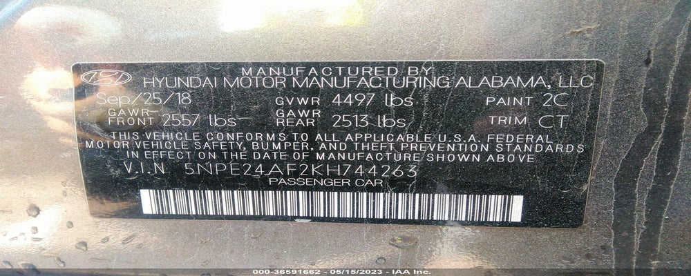 5NPE24AF2KH744263 2019 HYUNDAI SONATA photo no. 9