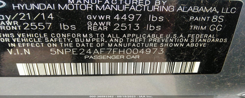 5NPE24AF7FH004973 2015 HYUNDAI SONATA photo no. 9