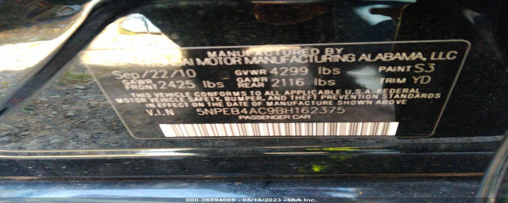 5NPEB4AC9BH162375 2011 HYUNDAI SONATA photo no. 9