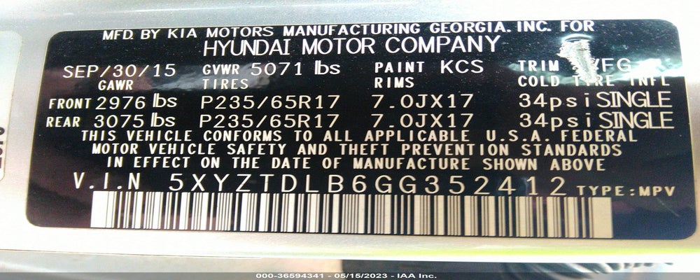 5XYZTDLB6GG352412 2016 HYUNDAI SANTA FE SPORT photo no. 9