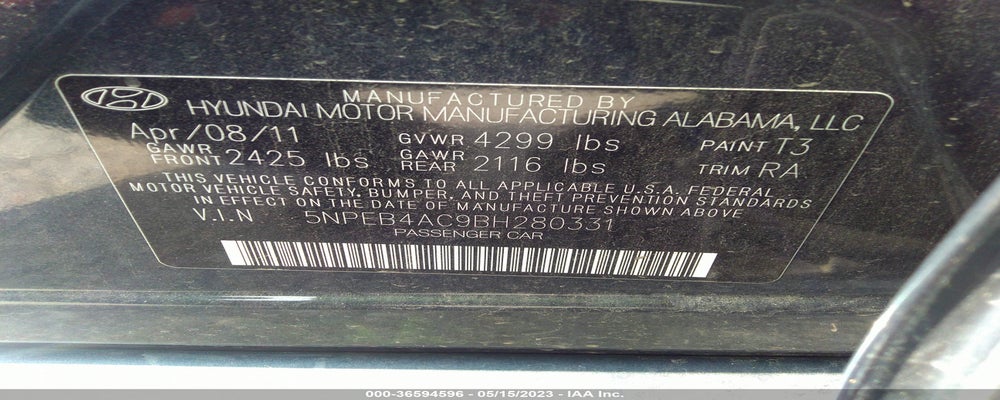 5NPEB4AC9BH280331 2011 HYUNDAI SONATA photo no. 9