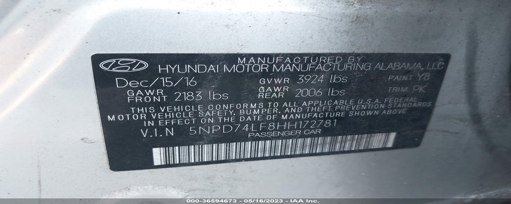 5NPD74LF8HH172781 2017 HYUNDAI ELANTRA photo no. 9