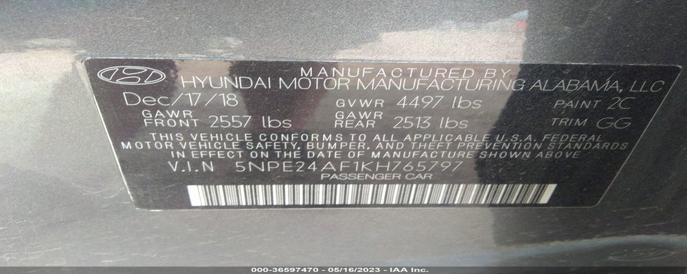 5NPE24AF1KH765797 2019 HYUNDAI SONATA photo no. 9