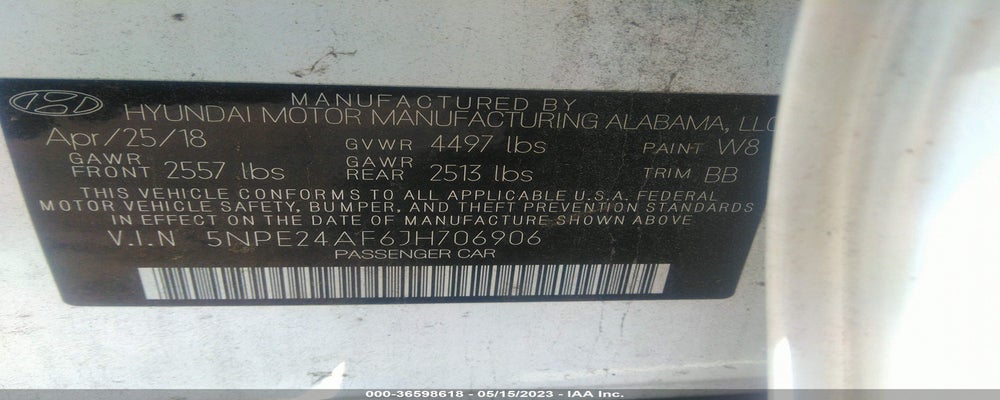 5NPE24AF6JH706906 2018 HYUNDAI SONATA photo no. 9
