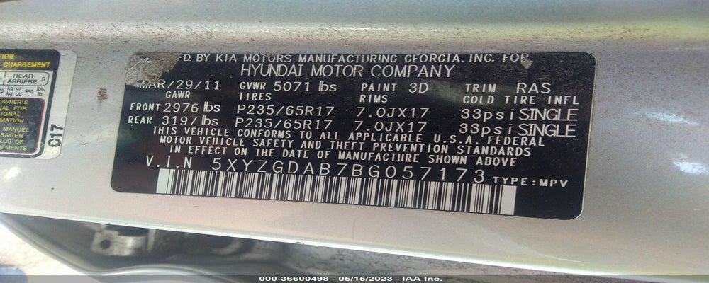 5XYZGDAB7BG057173 2011 HYUNDAI SANTA FE photo no. 9