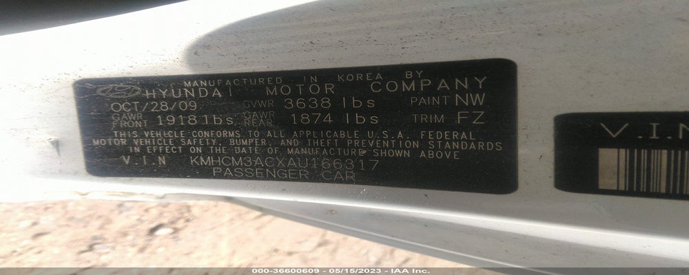 KMHCM3ACXAU166317 2010 HYUNDAI ACCENT photo no. 9