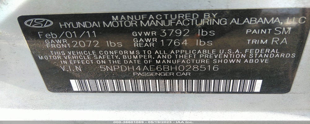 5NPDH4AE6BH028516 2011 HYUNDAI ELANTRA photo no. 9