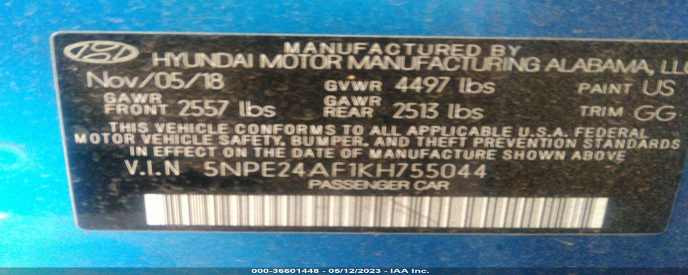 5NPE24AF1KH755044 2019 HYUNDAI SONATA photo no. 9