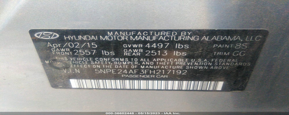 5NPE24AF3FH217192 2015 HYUNDAI SONATA photo no. 9