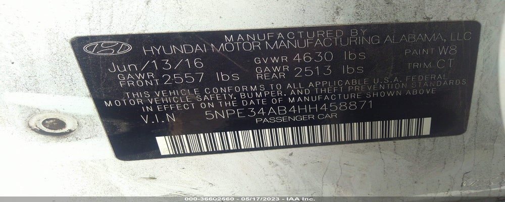 5NPE34AB4HH458871 2017 HYUNDAI SONATA photo no. 9