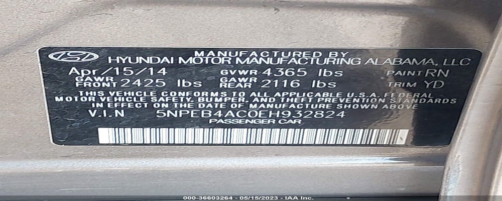 5NPEB4AC0EH932824 2014 HYUNDAI SONATA photo no. 9
