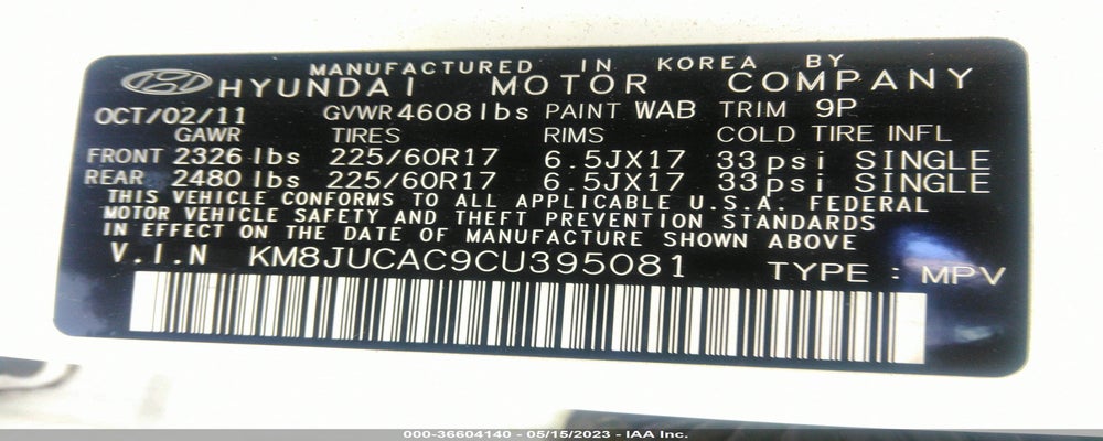 KM8JUCAC9CU395081 2012 HYUNDAI TUCSON photo no. 9
