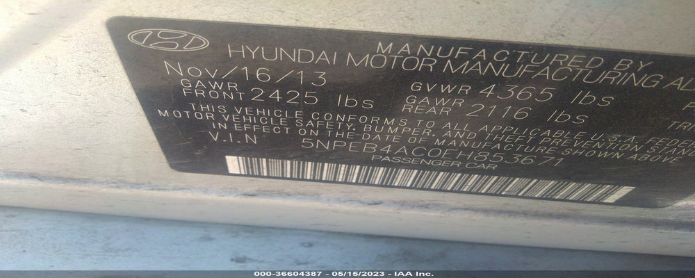 5NPEB4AC0EH853671 2014 HYUNDAI SONATA photo no. 9