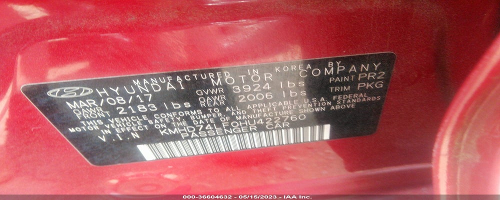 KMHD74LF0HU422760 2017 HYUNDAI ELANTRA photo no. 9