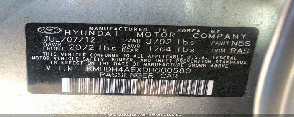 KMHDH4AEXDU600580 2013 HYUNDAI ELANTRA photo no. 9