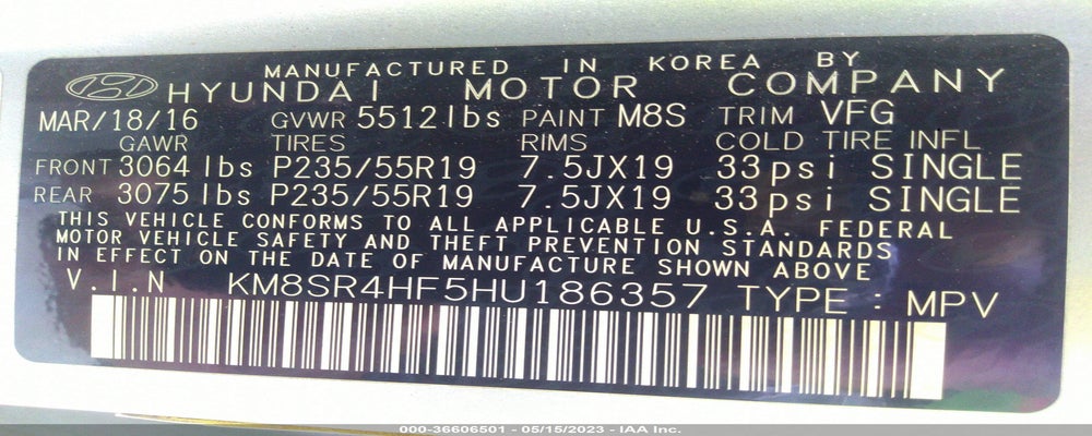 KM8SR4HF5HU186357 2017 HYUNDAI SANTA FE photo no. 9