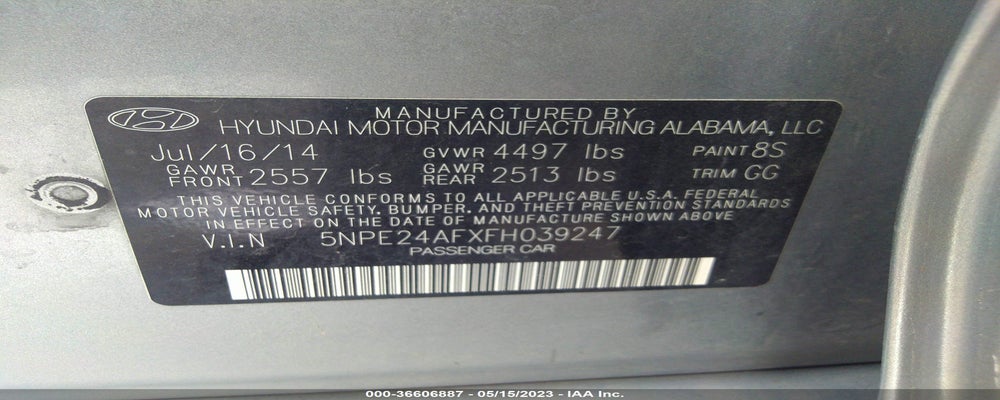 5NPE24AFXFH039247 2015 HYUNDAI SONATA photo no. 9
