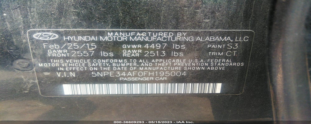 5NPE34AF0FH195004 2015 HYUNDAI SONATA photo no. 9