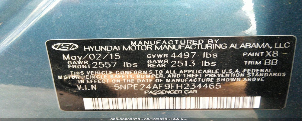5NPE24AF9FH234465 2015 HYUNDAI SONATA photo no. 9
