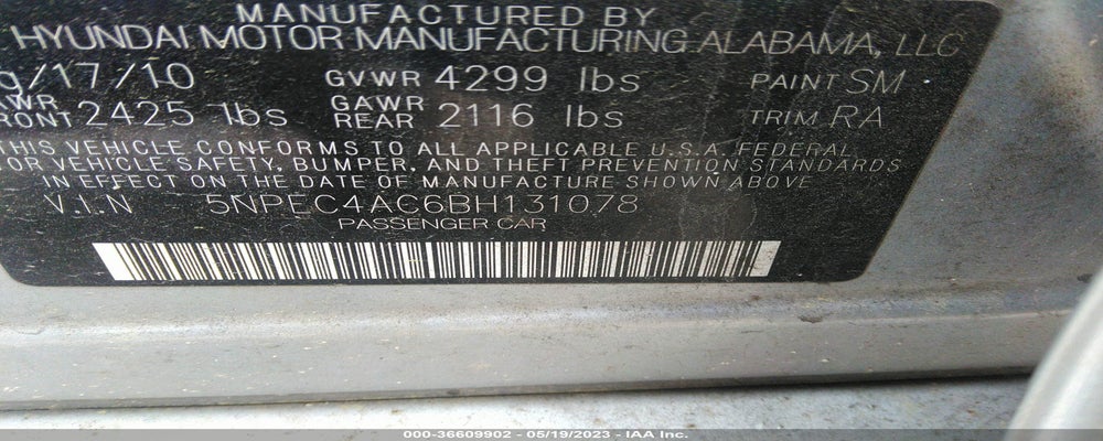 5NPEC4AC6BH131078 2011 HYUNDAI SONATA photo no. 9