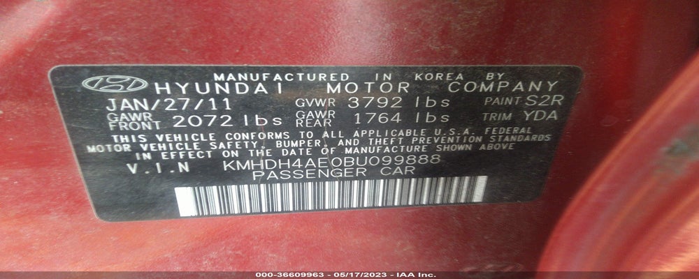 KMHDH4AE0BU099888 2011 HYUNDAI ELANTRA photo no. 9