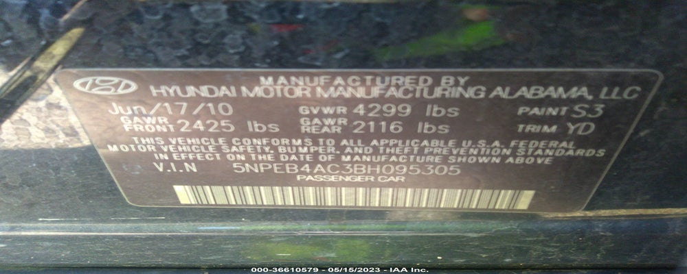5NPEB4AC3BH095305 2011 HYUNDAI SONATA photo no. 9