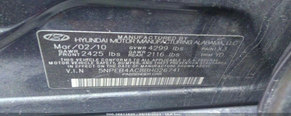 5NPEB4AC8BH026741 2011 HYUNDAI SONATA photo no. 9