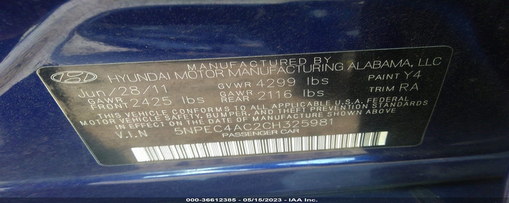 5NPEC4AC2CH325981 2012 HYUNDAI SONATA photo no. 9