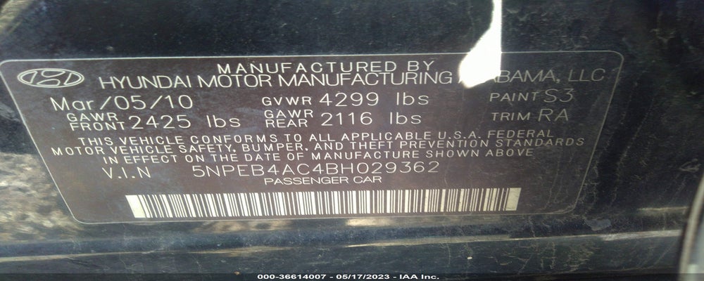 5NPEB4AC4BH029362 2011 HYUNDAI SONATA photo no. 9
