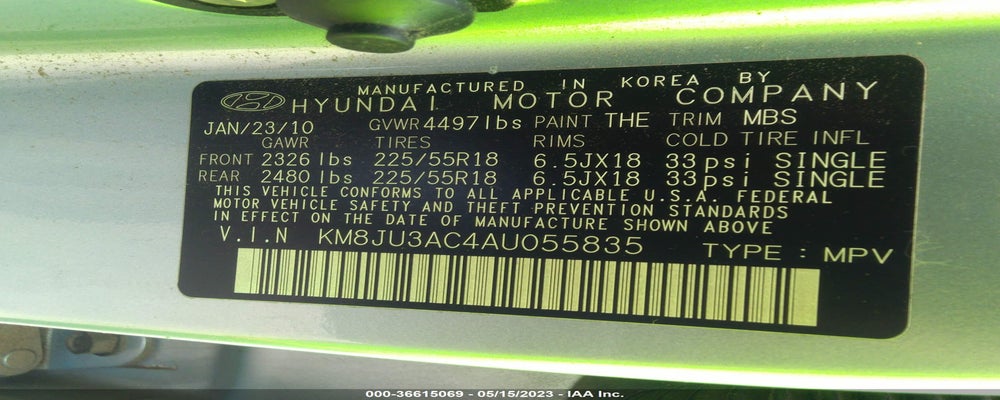 KM8JU3AC4AU055835 2010 HYUNDAI TUCSON photo no. 9