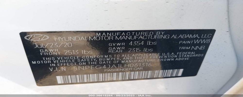 5NPEG4JA1LH061316 2020 HYUNDAI SONATA photo no. 9