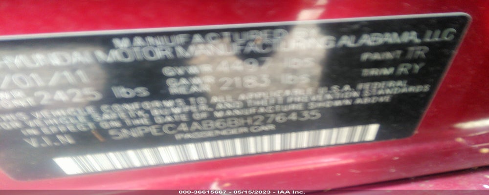 5NPEC4AB6BH276435 2011 HYUNDAI SONATA photo no. 9