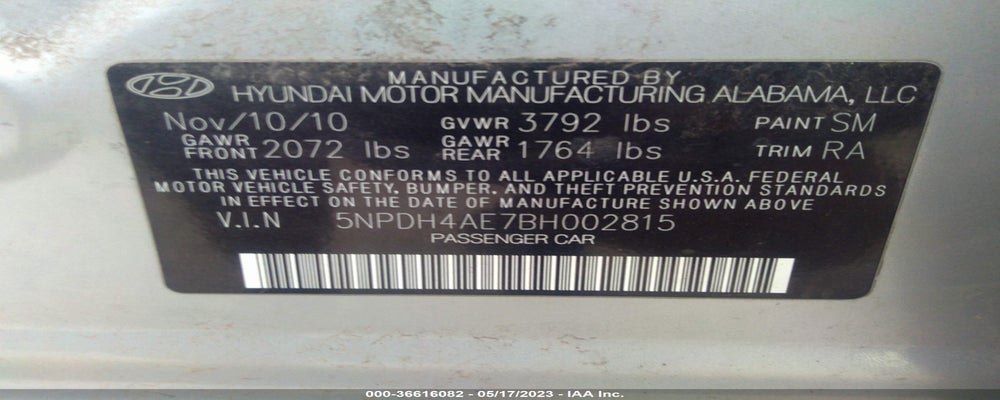 5NPDH4AE7BH002815 2011 HYUNDAI ELANTRA photo no. 9