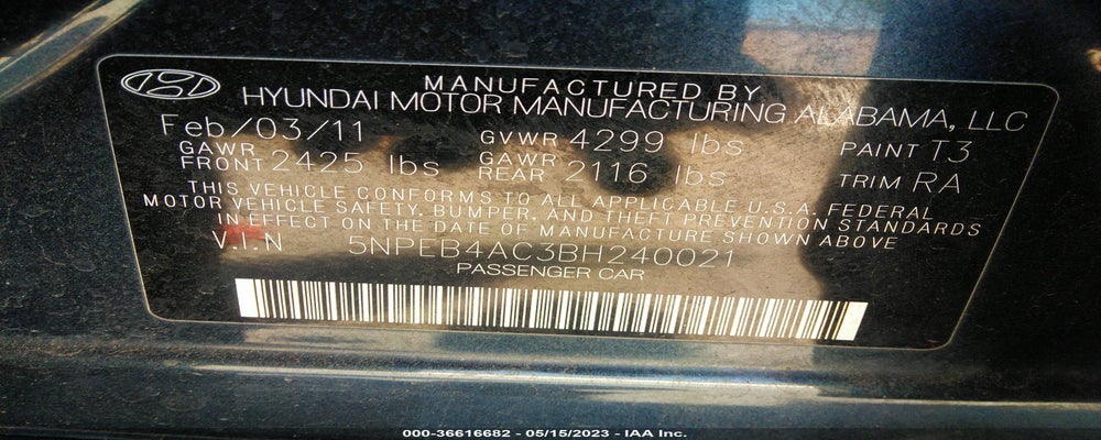 5NPEB4AC3BH240021 2011 HYUNDAI SONATA photo no. 9