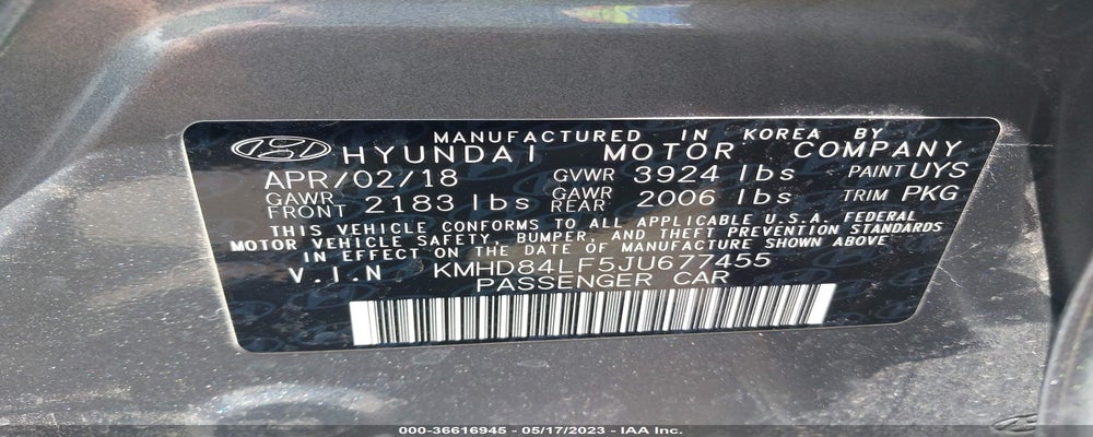 KMHD84LF5JU677455 2018 HYUNDAI ELANTRA photo no. 9