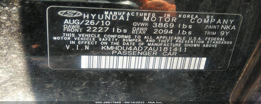 KMHDU4AD7AU181411 2010 HYUNDAI ELANTRA photo no. 9