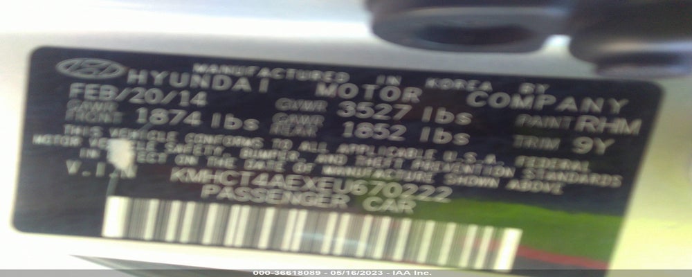 KMHCT4AEXEU670222 2014 HYUNDAI ACCENT photo no. 9
